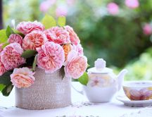 Good morning spring - pink flowers and a sweet coffee