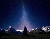 View of the Swiss Alps on a clear night