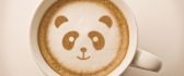 A face of panda bear in a coffee cup