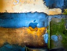 Abstract old wall with painted apple logo