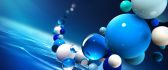 White and blue balls over the water - 3D wallpaper