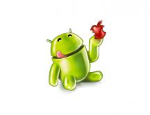 Android eating red apple - HD wallpaper