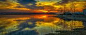Orange sunset over the lake - Reflection sky