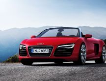 Red Audi R8 Spyder in the mountains
