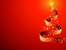 Beautiful Christmas tree - ribbon and golden stars
