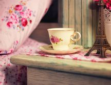 Wonderful morning in Paris with a cup of tea near your bed