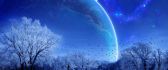Blue cold night - big moon in the winter season