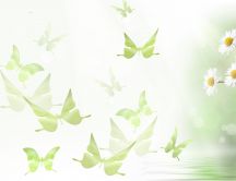 Flowers and green butterflies - spring HD wallpaper