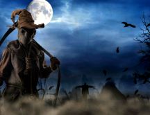 Death scythe in the dark night of Halloween