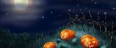 Scary pumpkins in the garden - Happy Halloween night