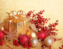 Wonderful Christmas ball and gift box with glitter
