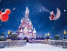 Wonderful magic Christmas night over the Disney Land Paris