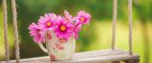 Pink bouquet flowers in a cup of coffee - HD wallpaper