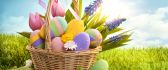 Wonderful Easter basket full with coloured eggs -Spring time