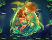 Light from an orange over a beautiful mermaid - Fantasy