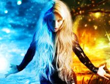 Girl between ice and fire - Magic HD wallpaper