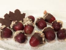 Acorns made from grapes and chocolate - Funny and sweet food