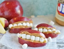 Funny but scary apples and marshmallow