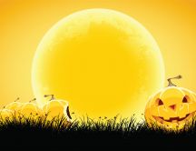Smiley pumpkin on the dark grass - Big moon Halloween night