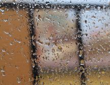 Big water drops on the window - Rainy Autumn day