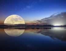 Big moon reflection in the lake - Wonderful mirror effect