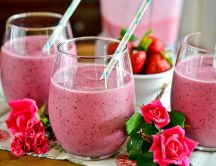 Good morning and drink a delicious strawberry smoothie