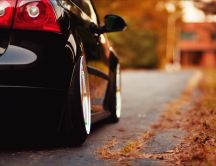 Macro back for a Black car on the road - Autumn season