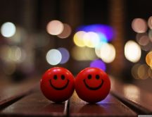 Two happy red balls in night - Happy time