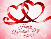 Two hearts made from red ribbon - Happy Valentines Day