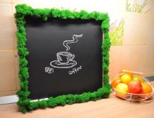 Blackboard with lichens - Green Moss picture for kitchen