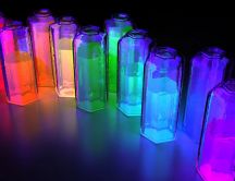 Colorfull liquids in bottles - Abstract light in the room