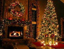 Wonderful magic Christmas night near the Christmas tree