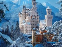 Big white castle in the forest - HD wallpaper winter season