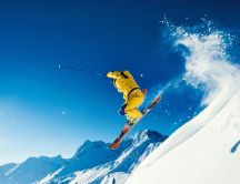 Ski jump on the beautiful fluffy white snow - HD wallpaper