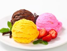Vanilla, chocolate and strawberry delicious ice-cream
