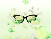 Spring glasses with fresh colors of flowers