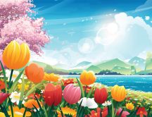 Wonderful colorful tulips - painted hd wallpaper